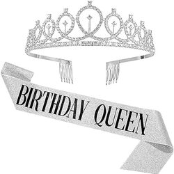 MARGOUN Birthday Headbands Birthday Satin Sash and Tiara Birthday Crown for Girls Women Birthday Party Supplies - A06